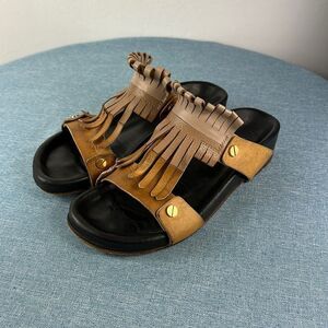 Chloe Erika Kiltie Trim Leather Flat Sandals Size 36